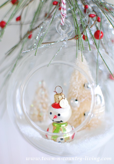 Snowman in Hanging Snow Globe Christmas Ornament