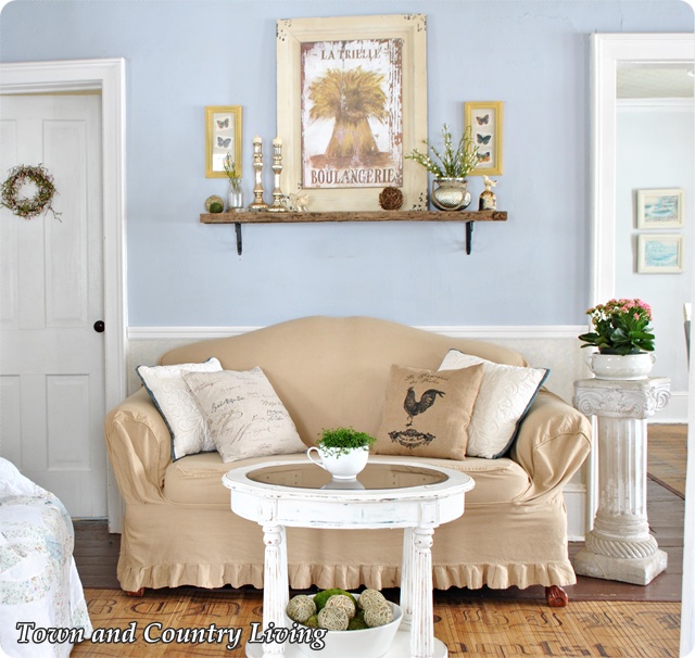 Slip covered love seat at Town and Country Living