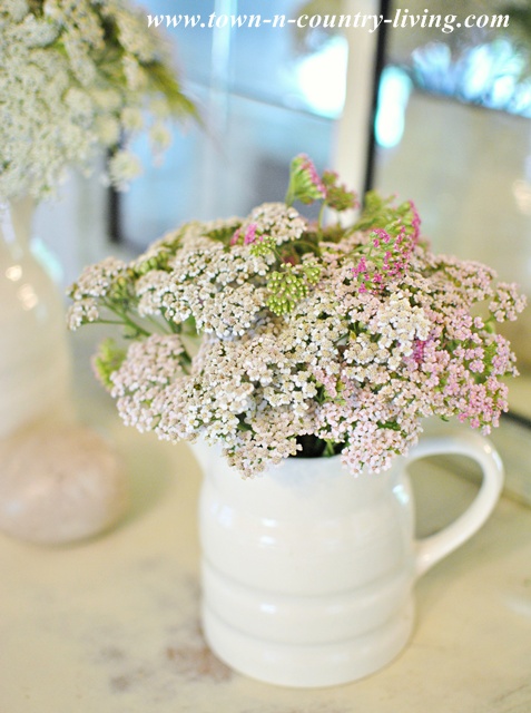 Summer Flowers in a White Ironstone Pitcher via Town and Country Living