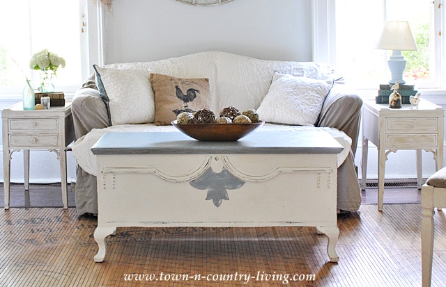 Love seat with slip cover - Town and Country Living blog