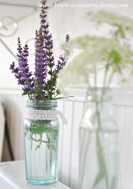 Purple Sage in an aqua-tinted bottle via Town and Country Living