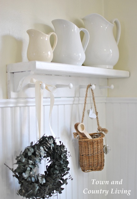 White Ironstone Pitchers via Town and Country Living