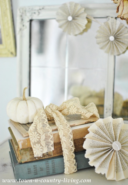 Vintage Book Display at Town and Country Living's Fall Home Tour