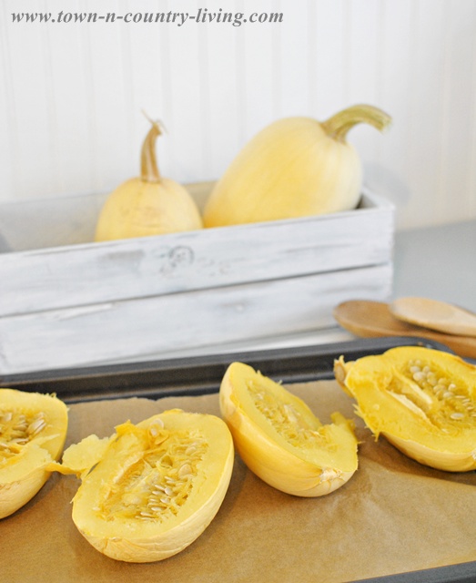 Cooking spaghetti squash via Town and Country Living