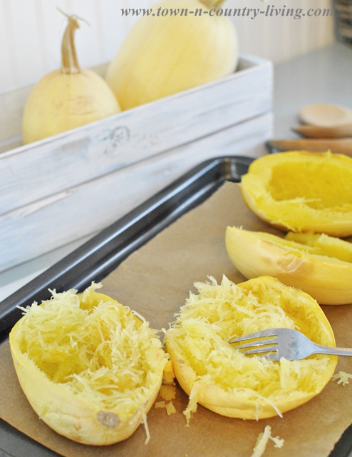 Cook spaghetti squash at 375 degrees for one hour - via Town and Country Living