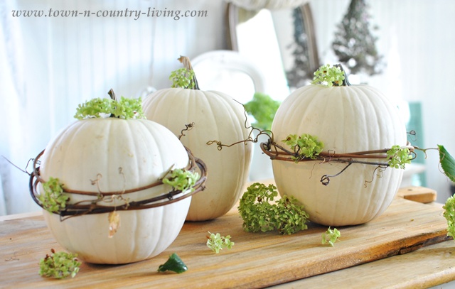 Decorate Pumpkins with Grapevine Wreaths via Town and Country Living