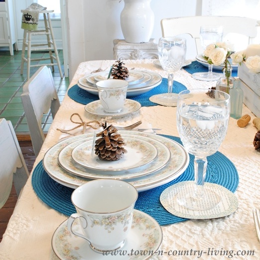 Blue and White Thanksgiving Table via Town and Country Living
