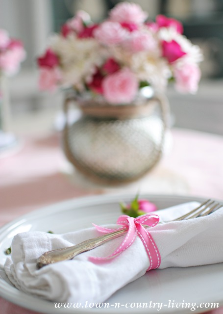 Pink and White Valentine's table setting