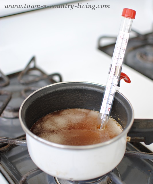 Boiling maple syrup for maple snow dessert