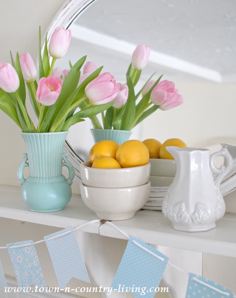 Spring display in a farmhouse kitchen
