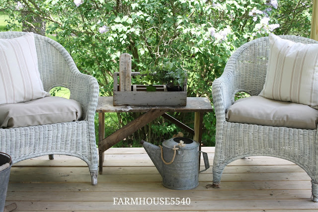 Farmhouse Porch with Wicker Furniture