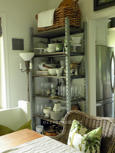 Industrial Shelving in an eclectic vintage dining room