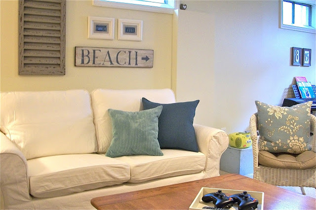 Coastal Cottage Style in Basement Family Room