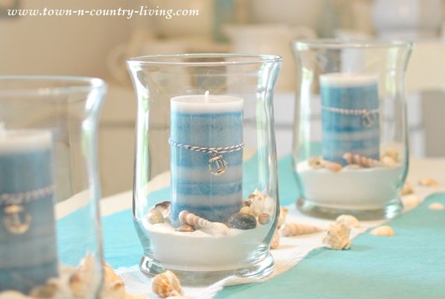 Summer Coastal Centerpiece with Candles and Seashells