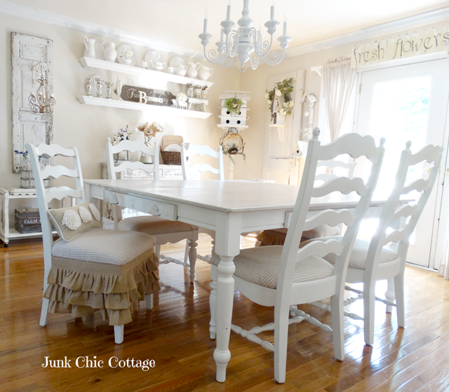 Shabby Chic Dining Room with Farmhouse Table