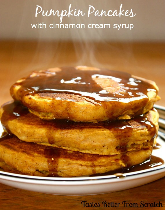 Pumpkin Pancakes with Cinnamon Cream Syrup