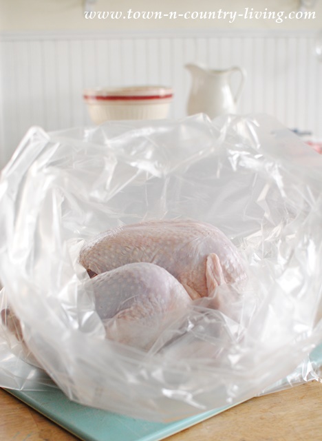 Use an oven roasting bag to hold your turkey and water when brining turkey.