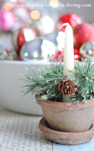 Christmas Candle in Rustic Terra Cotta Pot