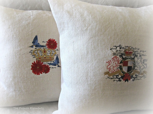 Laundered Burlap Embroidered Pillows