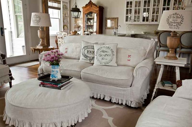 French Country Style Living Room with Slipcovered Furniture