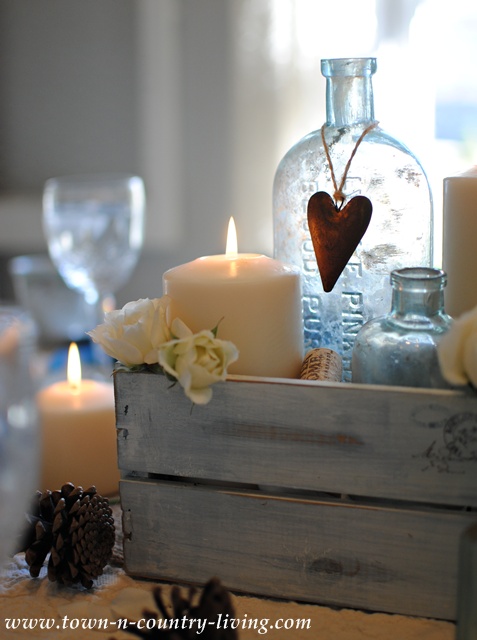 DIY Home Decor - Romantic Centerpiece with Candles, Bottles, and Flowers