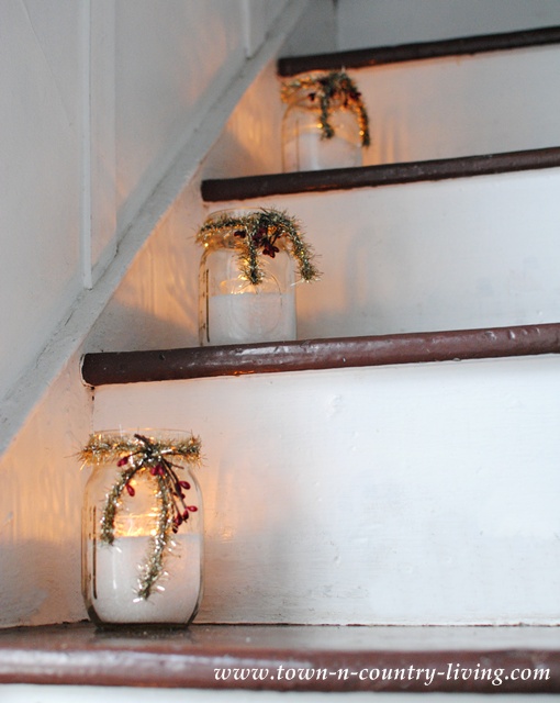 DIY Mason Jar Candles decorated for Christmas