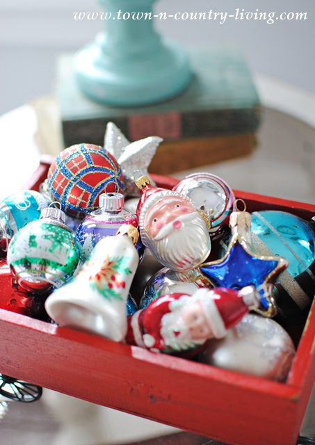 Red Wagon filled with Vintage Christmas Ornaments