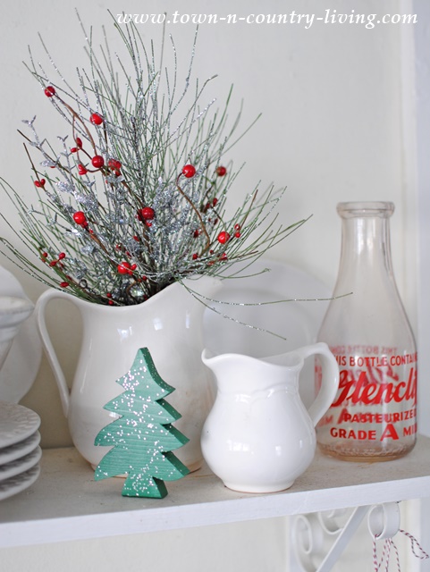 Christmas Decorating Ideas - Fill White Ironstone Pitcher with Greens and Berries