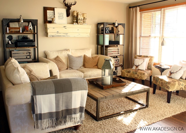 Cottage style living room in classic neutral colors.