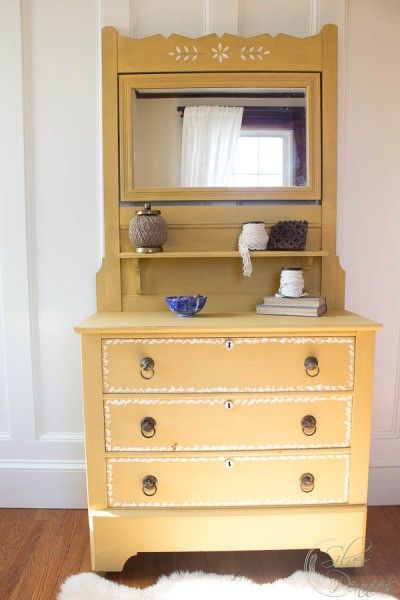 Dresser painted in yellow milk paint