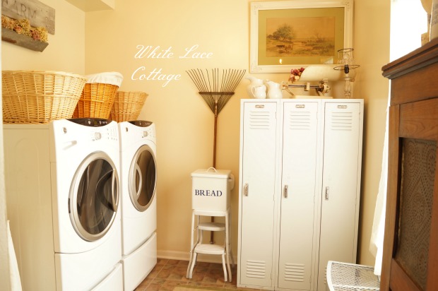 Laundry room with vintage lockers