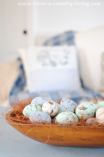 Wooden Dough Bowl with Hand Painted Eggs
