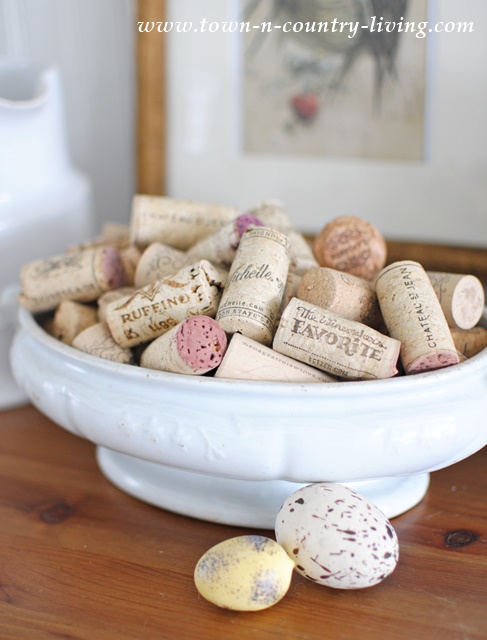 Display your wine corks in a white ironstone tureen for a pretty addition to any corner of your home.