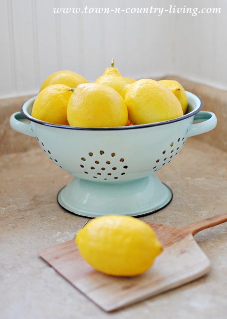Lemons in Aqua Enamelware Colander