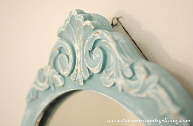 Painted and Distressed Vintage Mirror in Provence Blue