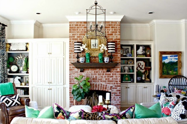 Traditional Living Room with Brick Fireplace