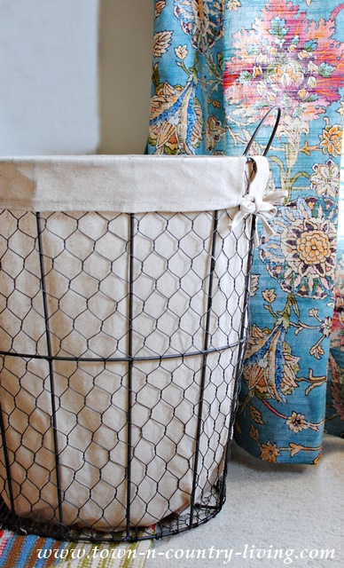 Fabric Lined Wire Basket. Perfect for Storing Items.
