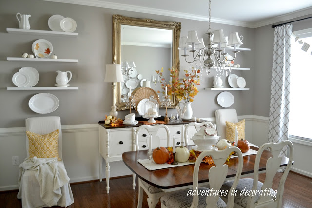 Traditional dining room decorated for fall