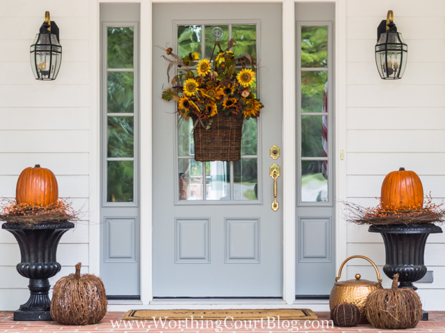 Painted Front Door on Fall Porch